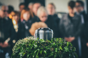 Cremation Memorial with Urn in focus